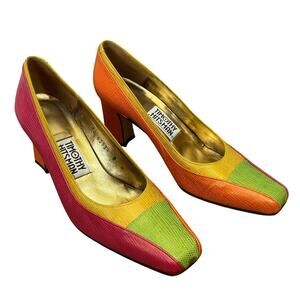 Vintage 80s Timothy Hitsman Colorblock Leather Heels Womens 8N Square Toe Pumps